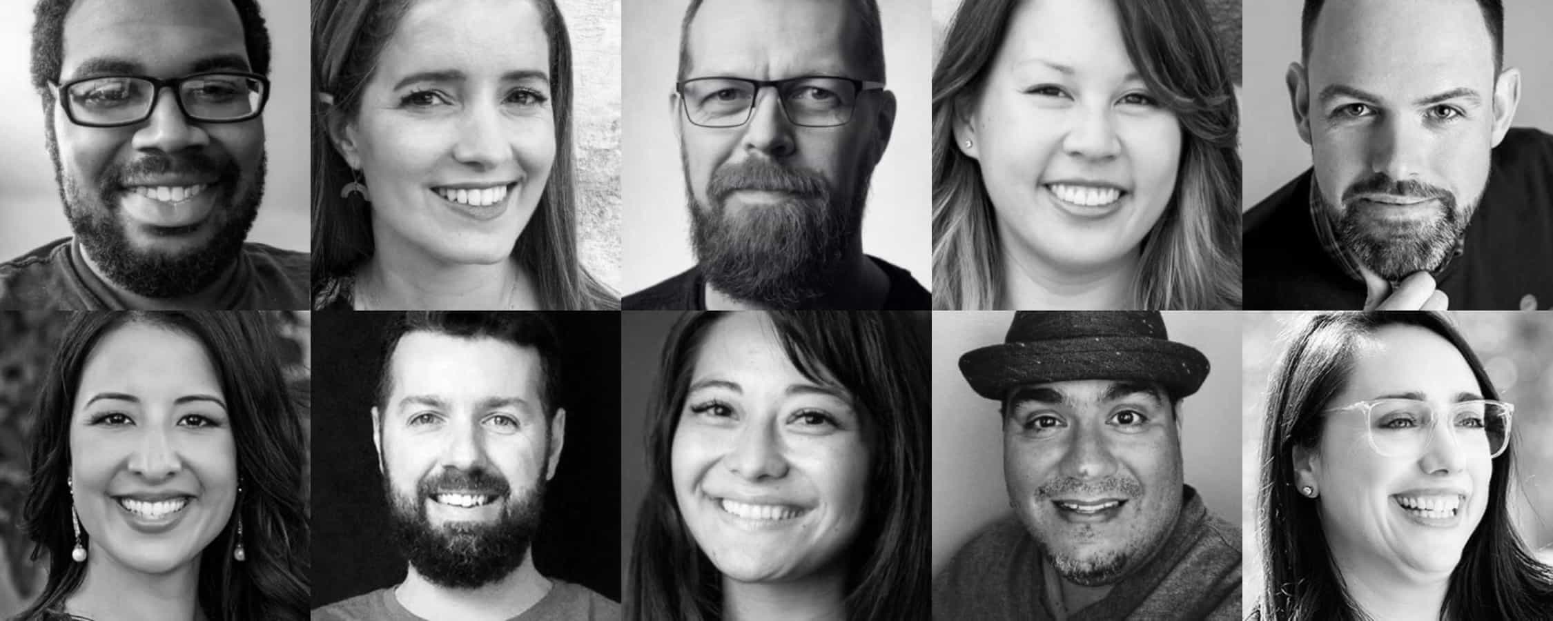 Grid of 10 past WooSesh speakers, featuring a mixture of race, nationality, sex, and gender.